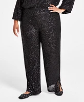 Jm Collection Plus Sequin Wide-Leg Split-Hem Pants, Created for Macy's