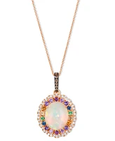 Le Vian Multi-Gemstone (3-1/10 ct. t.w.) & Diamond (1/3 ct. t.w.) Oval Halo Adjustable 20" Pendant Necklace in 14k Rose Gold