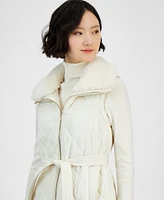 Anne Klein Women's Faux-Fur-Collar Quilted Vest
