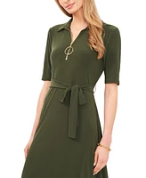 Msk Women's Collared Quarter-Zip Jersey Midi Dress