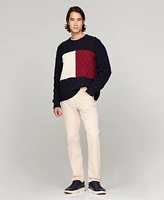 Tommy Hilfiger Men's Cable Knit Crewneck Pullover Long Sleeve Flag Sweater