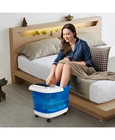 Sugift Portable All-In-One Heated Foot Bubble Spa Bath Motorized Massager-Blue and Withe