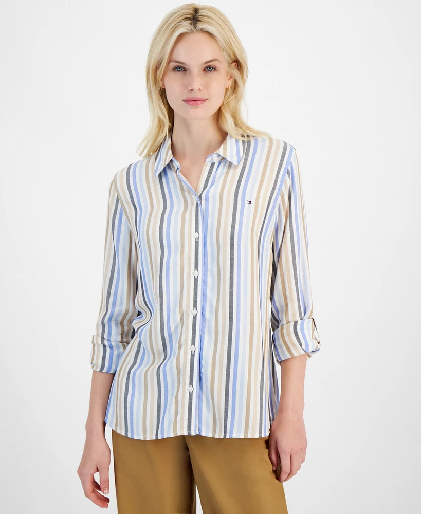 Tommy Hilfiger Women's Stern Striped Roll-Tab Shirt