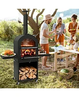 Skonyon Outdoor Pizza Oven with Protective Cover and Grill Racks and Built-in Thermometer