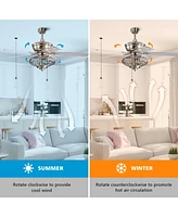 Skonyon 52 Inches Ceiling Fan with Wooden Blades and Remote Control-Silver