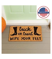 Evergreen 16 x 28 Inches Trick or Treat Wipe Your Feet Welcome Door Mat | Non-Slip Rubber Backing | Dirt catching Natural Coir | Indoor and Outdoor Ho