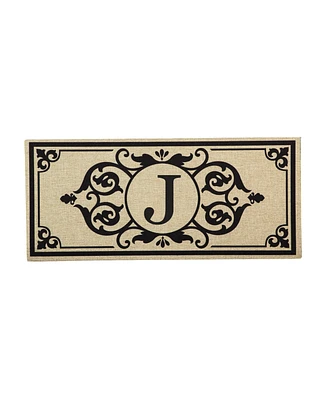 Evergreen Cambridge Monogram Burlap Sassafras Indoor Outdoor Switch Doormat Letter J 1'10"x10" Brown