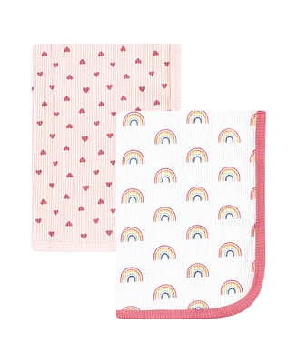 Hudson Baby Infant Girl Thermal Receiving Blanket 2pk, Creative Rainbows, One Size