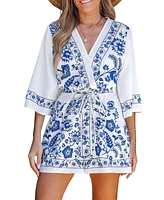 Cupshe Women's Floral Boho Flared Sleeve Loose Leg Romper