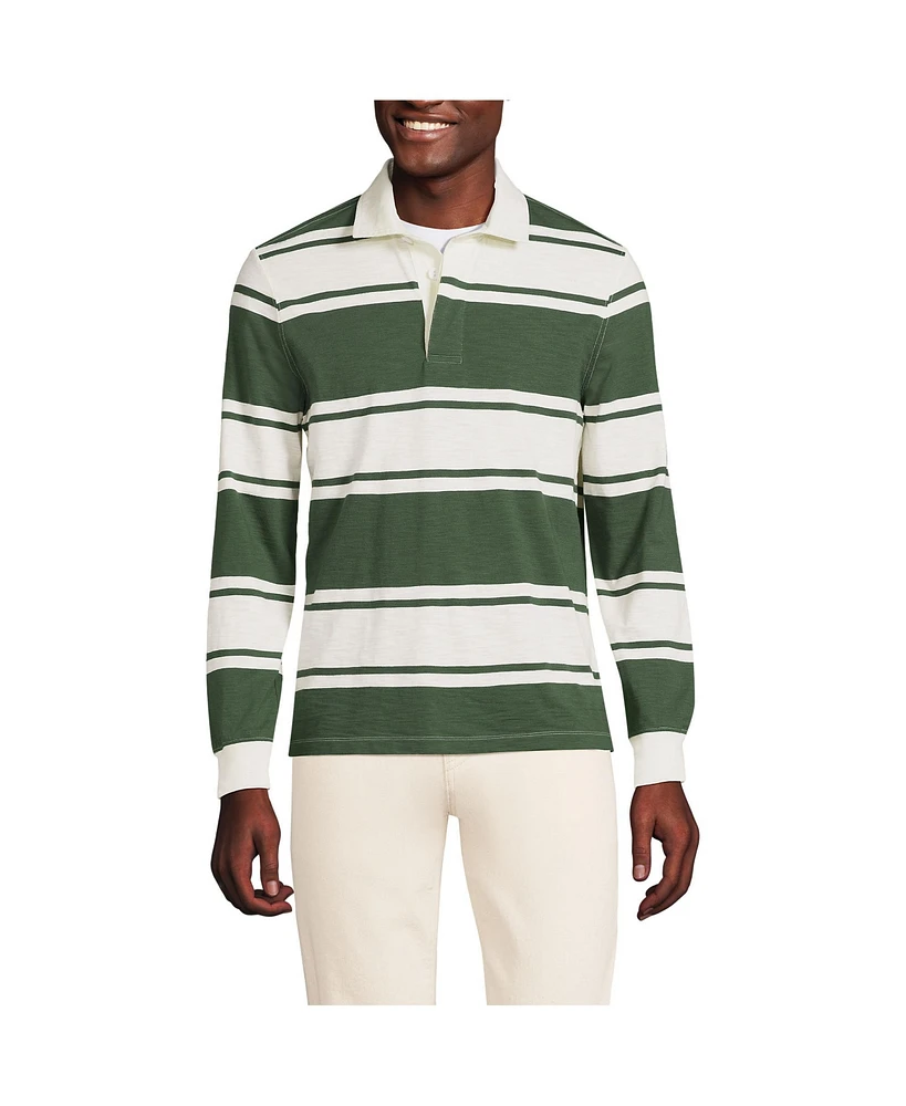 Lands' End Men's Long Sleeve Textured Rugby Polo