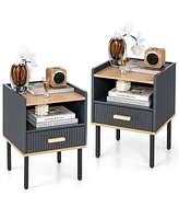 Sugift Nightstand Bedside End Table with Drawer and Open Shelf