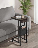 Slickblue C-Shaped Side Table with Fabric Storage Bag & Wheels for Easy Mobility