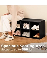 Costway 8 Cubbies Shoe Bench with 500 Lbs Weight Capacity Cubby Rack Storage Cabinet