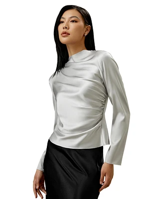 Oblique Wave Silk Blouse for Women