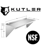 Kutler 14" x 36" Stainless Steel Shelf, Nsf Commercial Wall Mount Shelving w/ Backsplash, Floating Metal Mounted Shelves for Restaurant, Kitchen, Home