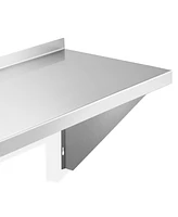 Kutler 12" x 72" Stainless Steel Shelf, Nsf Commercial Wall Mount Shelving w/ Backsplash, Floating Metal Mounted Shelves for Restaurant, Kitchen, Home