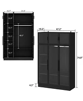 Famapy Black Wood Glass Doors Armoires Metal Frame Wardwore with Led Light