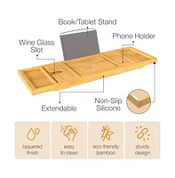 Bathtub Tray for Tub - Adjustable Bamboo Bath Collapsible & Folding Caddy Wood, Accessories