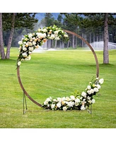 Costway 7.4 Ft Round Wedding Arch Wooden Arbor Backdrop Stand with Triangular-Shaped Base