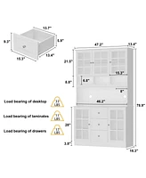 Famapy White Wooden Sideboard, Food Pantry, Storage Cabinet with 3 Drawers