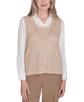 Alfred Dunner Petite Collared Layered-Look Necklace Sweater