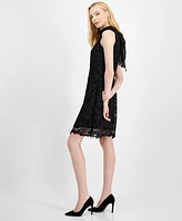 Robbie Bee Women's Floral Lace Tie-Back Shift Dress