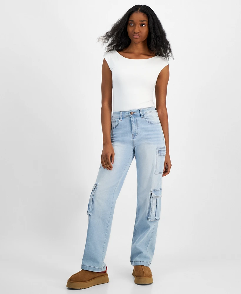 Dollhouse Juniors' High-Rise Wide-Leg Cargo Jeans