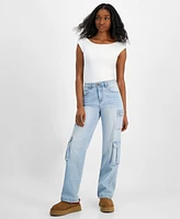 Dollhouse Juniors' High-Rise Wide-Leg Cargo Jeans