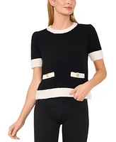 CeCe Women's Contrast-Tipped Short-Sleeve Sweater