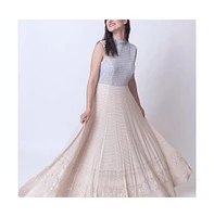 Raas Women's Off White Gown Dress with All Over Chikankari Embroidery and Hand Embroidered Torso