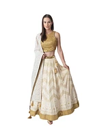 Raas Women's Off White Chikankari Embroidery Lehenga Choli with Mirror and Sequins Detail