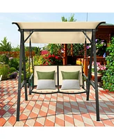 Vebreda 2 Person Patio Swing with Weather Resistant Glider and Adjustable Canopy
