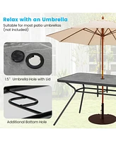 Sugift 49 Inch Patio Rectangle Dining Table with Umbrella Hole