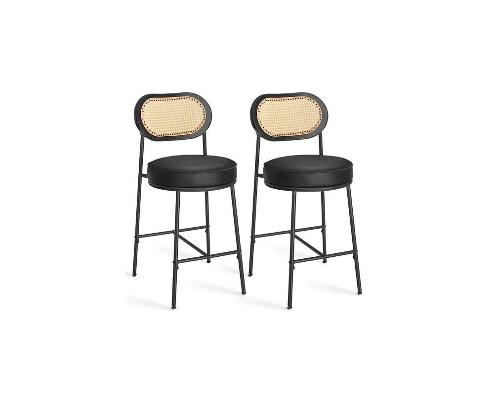 Slickblue Counter Height Bar Stool with Pe Rattan Back Set of 2