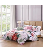 Bebejan Cool Pink Roses Bedding 100% Cotton 5 Piece Queen Size Reversible Comforter Set