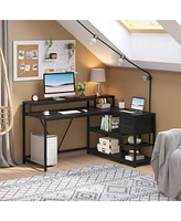 Tribesigns 55-inches Reversible L Shaped Desk with Drawer, Modern White Corner Home Office Table Storage Shelves and Monitor Stand, Wooden