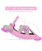 Costway Baby Rocking Horse Slide Set 4-in-1 Kids Swing Toys w/Basketball Hoop Ferrule