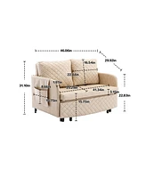 Mondawe Beige Convertible Sleeper Sofa Bed Loveseat With Headboard And 2 Pillows For Living Room