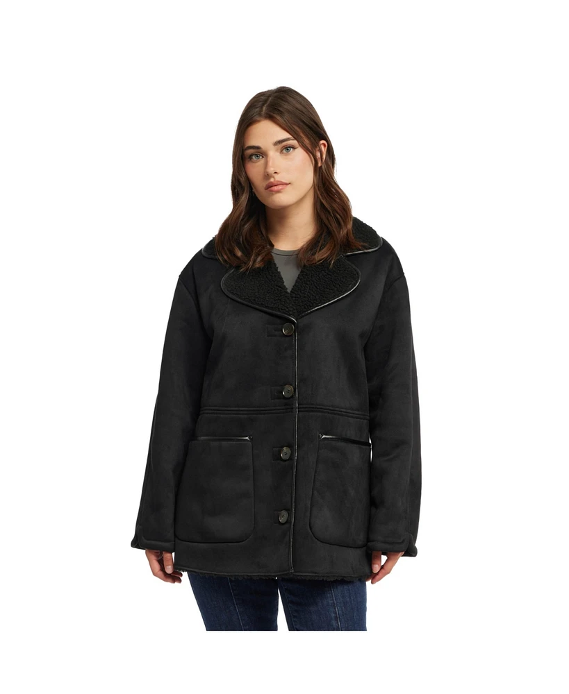 Ellen Tracy Women's Shearling Pu Binded Single Breasted Jacket