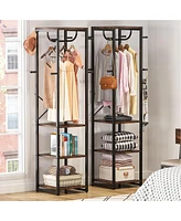 Tribesigns Coat Rack Freestanding with Shelves, Industrial Hall Tree with 4 Shelves and 8 Hooks, Standing Small Clothes Rack Closet Organizer for Entr