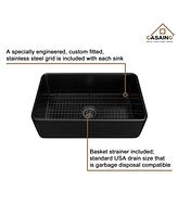 Casainc Fireclay 30" Farmhouse Apron Kitchen Sink with Grid and Strainers