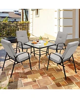 Sugift 35 Inch Patio Dining Square Tempered Glass Table with Umbrella Hole