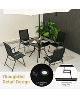 Sugift 34 Inch Patio Dining Table with 1.5 inch Umbrella Hole for Garden