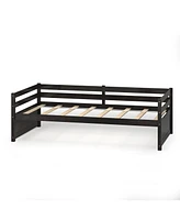 Costway Twin Trundle Daybed Wooden Slat Support Mattress Platform for Kids