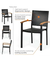 Set of 4 Outdoor Patio Pe Rattan Dining Chairs with Powder-coated Steel Frame