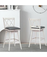 Sugift 2 Pieces 29 Inch Swivel Counter Height Barstool Set with Rubber Wood Legs