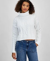 Hippe Rose Juniors' Cropped Cable-Knit Turtleneck Sweater