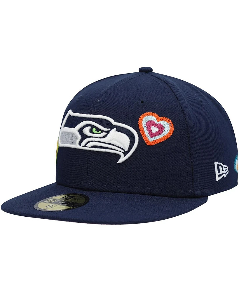 New Era Men's College Navy Seattle Seahawks Chain Stitch Heart 59FIFTY Fitted Hat