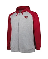 Fanatics Men's Heather Gray Tampa Bay Buccaneers Big Tall Fleece Raglan Full-Zip Hoodie Jacket