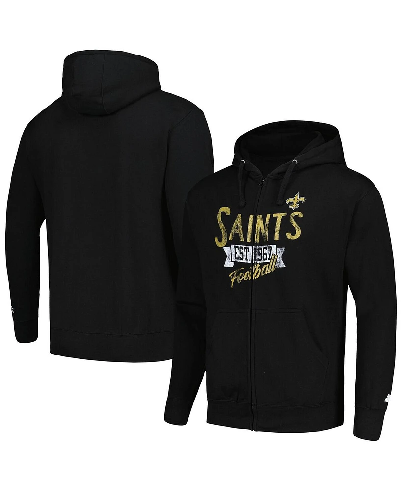 Starter Men's Black New Orleans Saints Domestic Post Season Full-Zip Hoodie